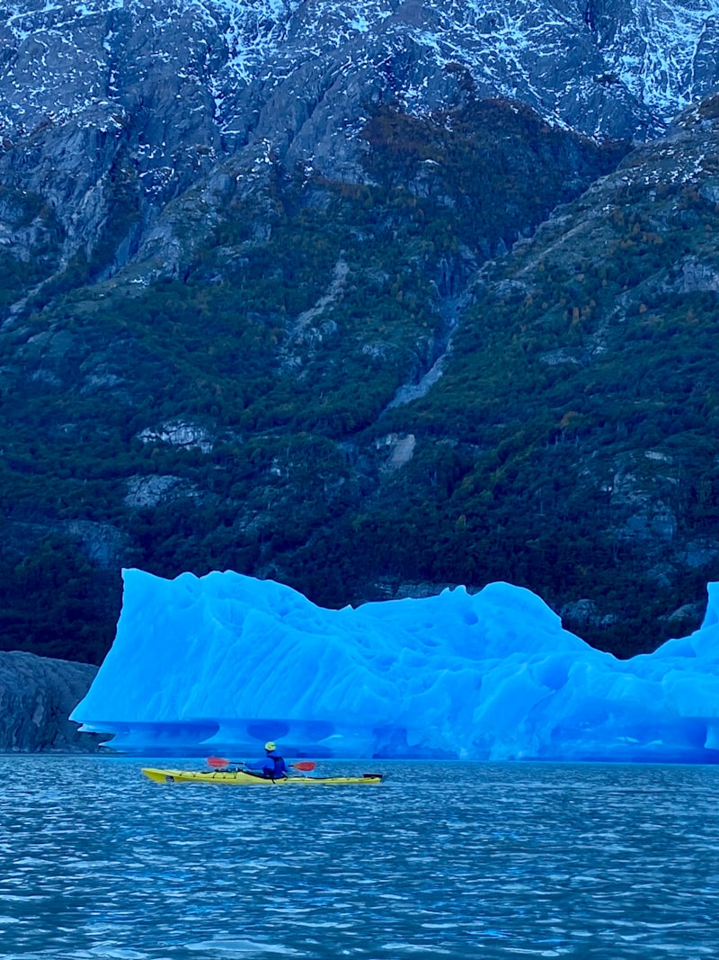 Kayaking near icebergs Grey Lake Torres del Paine